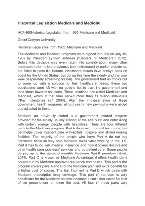 HCA 460 Historical Legislation from 1965 Medicare and Medicaid