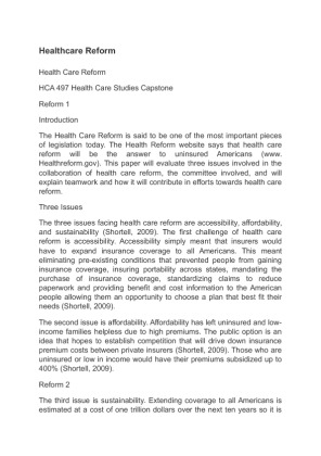 HCA 497 Health Care Studies Capstone Healthcare Reform