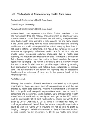 HCA   530Analysis of Contemporary Health Care Issue