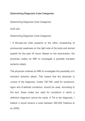 HCR 220 Determining Diagnosis Code Categories