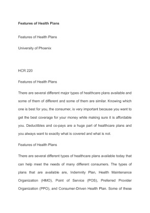 HCR 220 Features of Health Plans