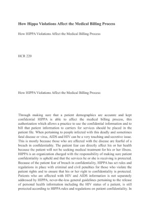 HCR 220 How Hippa Violations Affect the Medical Billing Process