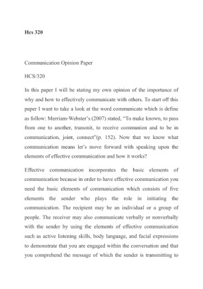 Hcs 320 Communication Opinion Paper