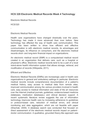 HCS 320 Electronic Medical Records Week 4 Technology