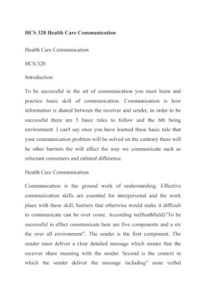 HCS 320 Health Care Communication