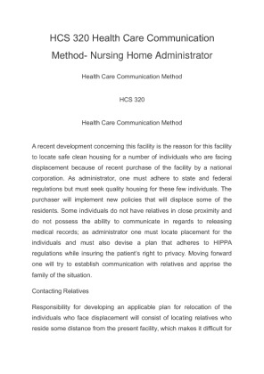 HCS 320 Health Care Communication Method  Nursing Home Administrator