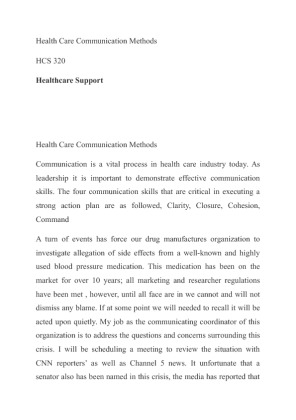 HCS 320 Health Care Communication Methods