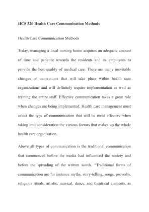 HCS 320 Health Care Communication Methods paper