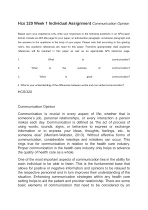 Hcs 320 Week 1 Individual Assignment Communication Opinion