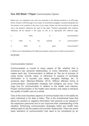 Hcs 320 Week 1 Paper Communication Opinion