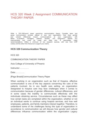 HCS 320 Week 2 Assignment COMMUNICATION THEORY PAPER