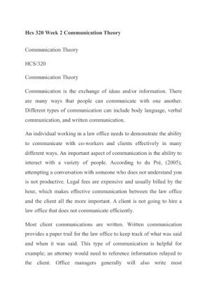 Hcs 320 Week 2 Communication Theory