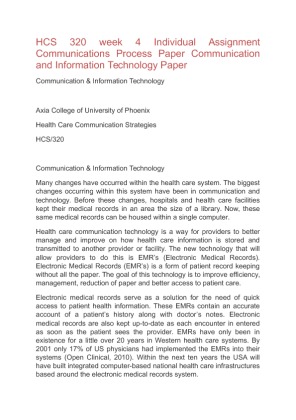 HCS 320 week 4 Individual Assignment Communications Process Paper...