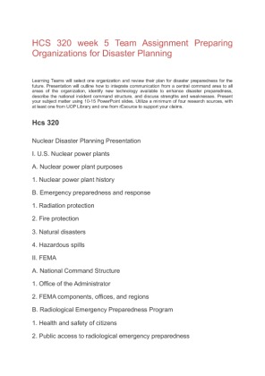 HCS 320 week 5 Team Assignment Preparing Organizations for Disaster...