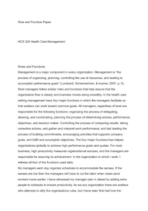 HCS 325 Role and Function Paper