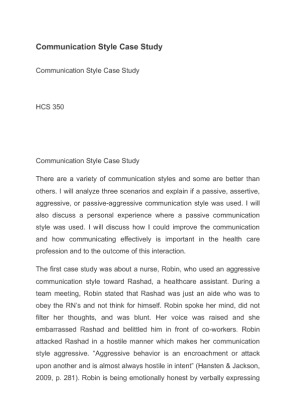 HCS 350 Communication Style Case Study