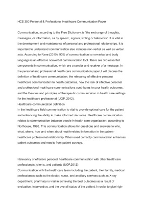 HCS 350 Personal & Professional Healthcare Communication Paper