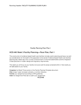 HCS 446 Week 3 Facility PlanningFloor Plan, Part 1