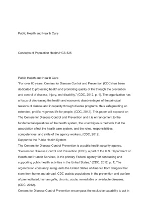 HCS 535 Public Health and Health Care