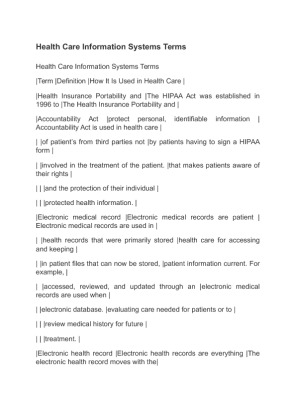 Health Care Information Systems Terms
