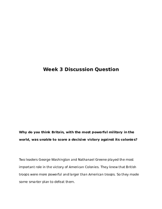 HIS 115 VERSION 3 Week 3 Discussion Question 085701