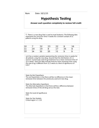 HLT 362V Hyoothesis testing worksheet There is a new drug that is used...