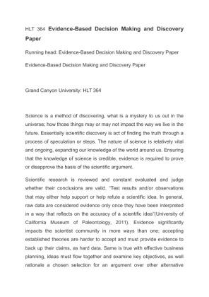 HLT 364 Evidence Based Decision Making and Discovery Paper
