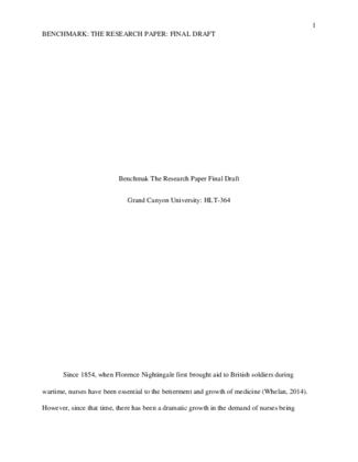 HLT 364 Research Paper Nursing Shortages Benchmak The Research Paper...
