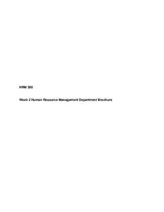 HRM 300 Week 2 Human Resource Management Department Brochure 395496302
