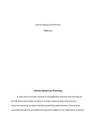 HRM 322 Human Resource Planning and Staffing Paper 309870434 (1)