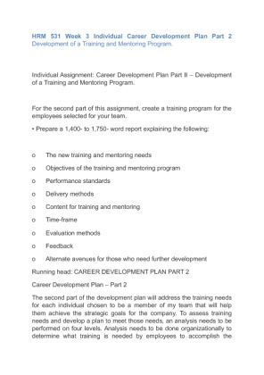 HRM 531 Week 3 Individual Career Development Plan Part 2 Development of...