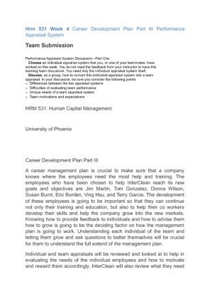 Hrm 531 Week 4 Career Development Plan Part III Performance Appraisal...