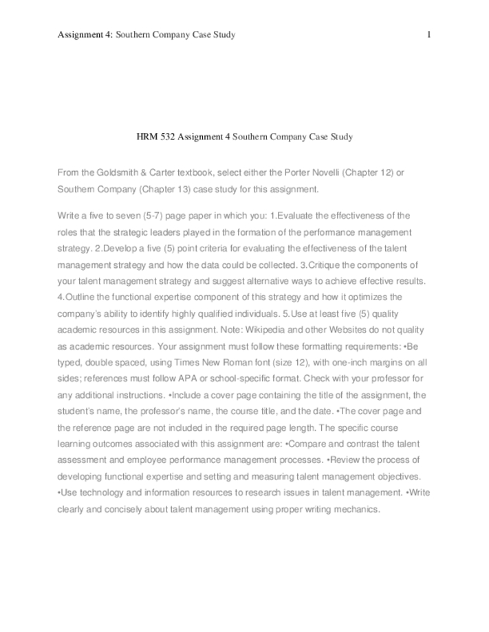 HRM 532 Assignment 4 Southern Company Case Study
