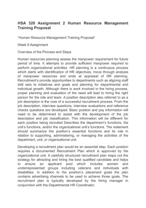 HSA 320 Assignment 2 Human Resource Management Training Proposal