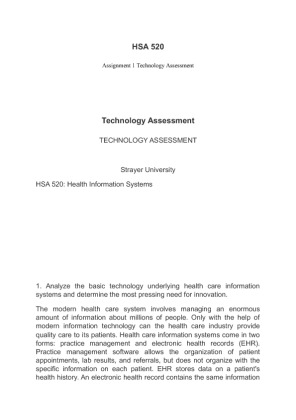 HSA 520 Assignment 1 Technology Assessment
