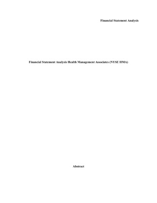 HSA 525 Financial Statement Analysis Health Management Associates (NYSE...