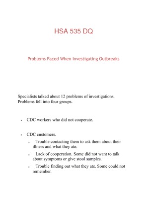 HSA 535 DQ Problems Faced When Investigating Outbreaks