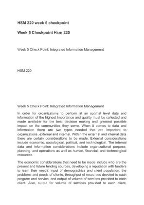 HSM 220 week 5 checkpoint Integrated Information Management