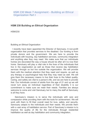 HSM 230 Week 7 Assignment  Building an Ethical Organization Part I