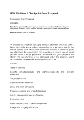 HSM 270 Week 3 Checkpoint Grant Proposal