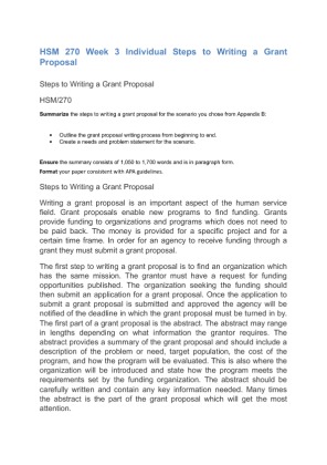 HSM 270 Week 3 Individual Steps to Writing a Grant Proposal
