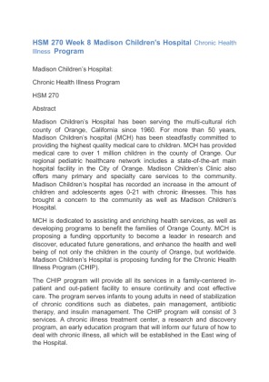 HSM 270 Week 8 Madison Children's Hospital Chronic Health Illness  Program