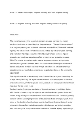 HSM 270 Week 9 Final Project Program Planning and Grant Proposal Writing