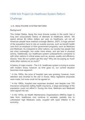 HSM 534 Project Us Healthcare System Reform Challenge