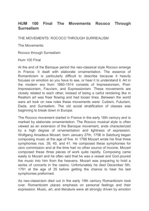 HUM 100 Final The Movements Rococo Through Surrealism