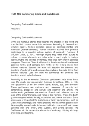 HUM 105 Comparing Gods and Goddesses