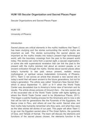 HUM 105 Secular Organization and Sacred Places Paper