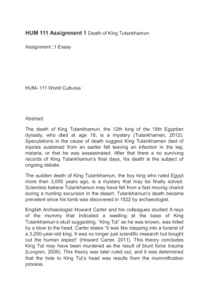 HUM 111 Assignment 1 Death of King Tutankhamun