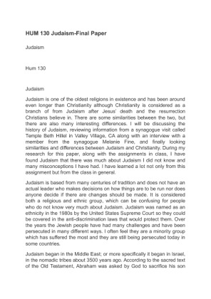 HUM 130 Judaism Final Paper