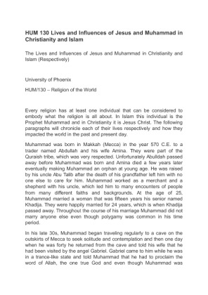 HUM 130 Lives and Influences of Jesus and Muhammad in Christianity and...
